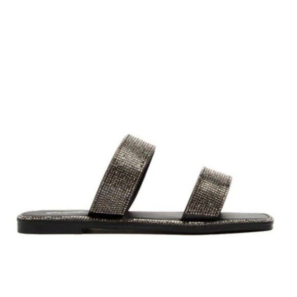 !! NEW !! Embellished Double Strap Square Toe Sandals in Black - Picture 6 of 10